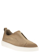 Santoni Suede Leather Slip On Trainers With Rubber Sole