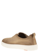 Santoni Suede Leather Slip On Trainers With Rubber Sole