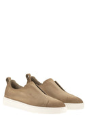 Santoni Suede Leather Slip On Trainers With Rubber Sole