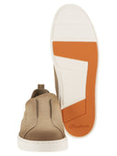 Santoni Suede Leather Slip On Trainers With Rubber Sole