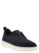 Santoni Suede Leather Slip On Trainers With Rubber Sole