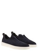 Santoni Suede Leather Slip On Trainers With Rubber Sole