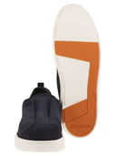 Santoni Suede Leather Slip On Trainers With Rubber Sole