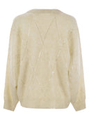 Brunello Cucinelli Mohair, Wool, Cashmere And Silk Sweater With Dazzling Argyle Embroidery