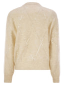 Brunello Cucinelli Mohair, lana, cashmere e maglione di seta con abbaglianti ricami Argyle