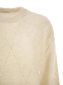 Brunello Cucinelli Mohair, lana, cashmere e maglione di seta con abbaglianti ricami Argyle