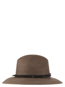 Brunello Cucinelli Fedora Made Of Hemp And Techno Cotton With Leather Band And Necklace