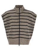 Brunello Cucinelli Dazzling Striped Net Linen Cardigan