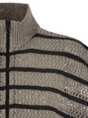 Brunello Cucinelli Dazzling Striped Net Linen Cardigan