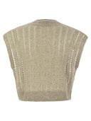 Brunello Cucinelli Dazzling Ribbed Net Knitted T Shirt In Linen