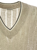 Brunello Cucinelli Dazzling Ribbed Net Knitted T Shirt In Linen