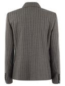 Brunello Cucinelli Virgin Wool Mouliné Pinstripe Jacket With Beadwork
