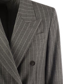 Brunello Cucinelli Virgin Wool Mouliné Pinstripe Jacket With Beadwork