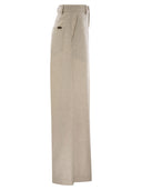 Brunello Cucinelli Wide High Waisted Wool And Cashmere Trousers With Necklace
