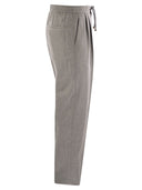 Brunello Cucinelli Leisure Fit Trousers In Virgin Wool Flannel With Drawstring And Double Darts