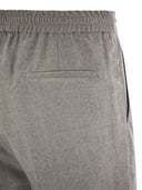 Brunello Cucinelli Leisure Fit Trousers In Virgin Wool Flannel With Drawstring And Double Darts