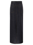 Brunello Cucinelli Long Five Pocket Skirt In Wet Effect Light Denim With Shiny Tab