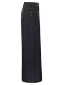 Brunello Cucinelli Long Five Pocket Skirt In Wet Effect Light Denim With Shiny Tab