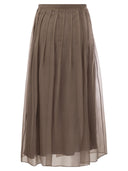Brunello Cucinelli Crispy Silk plisset midi nederdel med skinnende linning