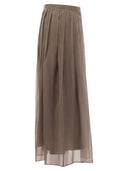 Brunello Cucinelli Crispy Silk plisset midi nederdel med skinnende linning