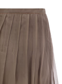 Brunello Cucinelli Crispy Silk plisset midi nederdel med skinnende linning
