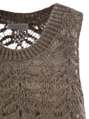 Brunello Cucinelli Foliage Lace Knitted Top In Linen And Silk Diamante