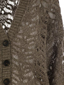 Brunello Cucinelli Foliage Lace Cardigan In Linen And Silk Diamante