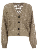 Brunello Cucinelli Foliage Lace Cardigan In Linen And Silk Diamante
