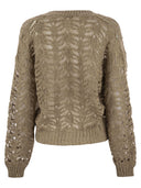 Brunello Cucinelli Foliage Lace Cardigan In Linen And Silk Diamante