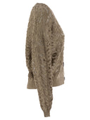 Brunello Cucinelli Foliage Lace Cardigan In Linen And Silk Diamante