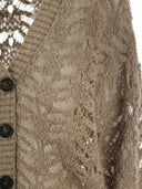 Brunello Cucinelli Foliage Lace Cardigan In Linen And Silk Diamante