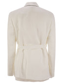 Brunello Cucinelli Fluid Viscose And Linen Twill Jacket With Belt And Necklace
