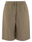 Brunello Cucinelli Gathered Waist Bermuda Shorts In Fluid Viscose Linen Twill
