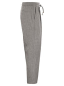 Brunello Cucinelli Leisure Fit Linen Chevron Trousers With Drawstring And Double Darts