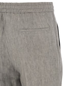 Brunello Cucinelli Leisure Fit Linen Chevron Trousers With Drawstring And Double Darts