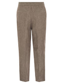 Brunello Cucinelli Leisure Fit Trousers In Washed Linen Chevron With Drawstring And Double Darts