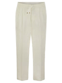 Brunello Cucinelli Leisure Fit bukser i lin og bomullsgabardin med snor og doble dart