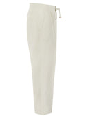 Brunello Cucinelli Leisure Fit bukser i lin og bomullsgabardin med snor og doble dart