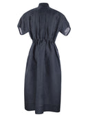 Brunello Cucinelli Short Sleeved Denim Effect Linen Dress