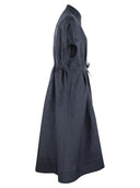 Brunello Cucinelli Short Sleeved Denim Effect Linen Dress