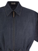 Brunello Cucinelli Short Sleeved Denim Effect Linen Dress