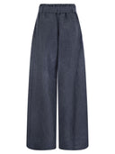 Brunello Cucinelli Explorer Track Trousers In Denim Effect Linen Canvas With Necklace