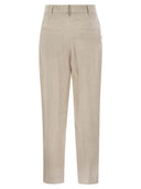 Brunello Cucinelli Slouchy Trousers In Sparkling Linen Canvas With Jewellery