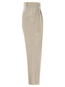 Brunello Cucinelli Slouchy Trousers In Sparkling Linen Canvas With Jewellery