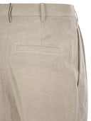 Brunello Cucinelli Slouchy Trousers In Sparkling Linen Canvas With Jewellery