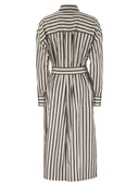 Brunello Cucinelli Regimental Cotton Silk Poplin Dress With Glistening Herbarium Embroidery