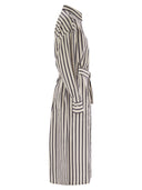 Brunello Cucinelli Regimental Cotton Silk Poplin Dress With Glistening Herbarium Embroidery