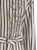 Brunello Cucinelli Regimental Cotton Silk Poplin Dress With Glistening Herbarium Embroidery