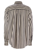 Brunello Cucinelli Regimental Cotton And Silk Poplin Shirt With Glistening Herbarium Embroidery