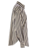 Brunello Cucinelli Regimental Cotton And Silk Poplin Shirt With Glistening Herbarium Embroidery